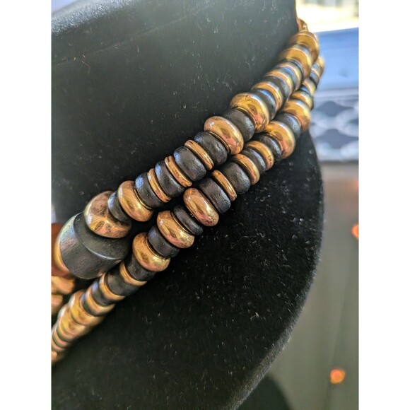 ZARA Layered Necklaces Pack Of 2 Beaded Wooden Blue Brown Gold Maximalist Retro - Picture 7 of 12